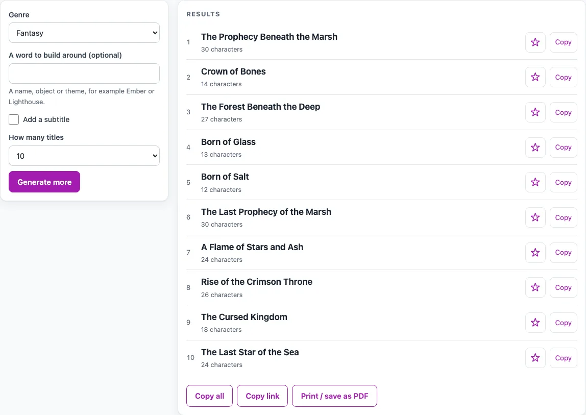 Book title generator example